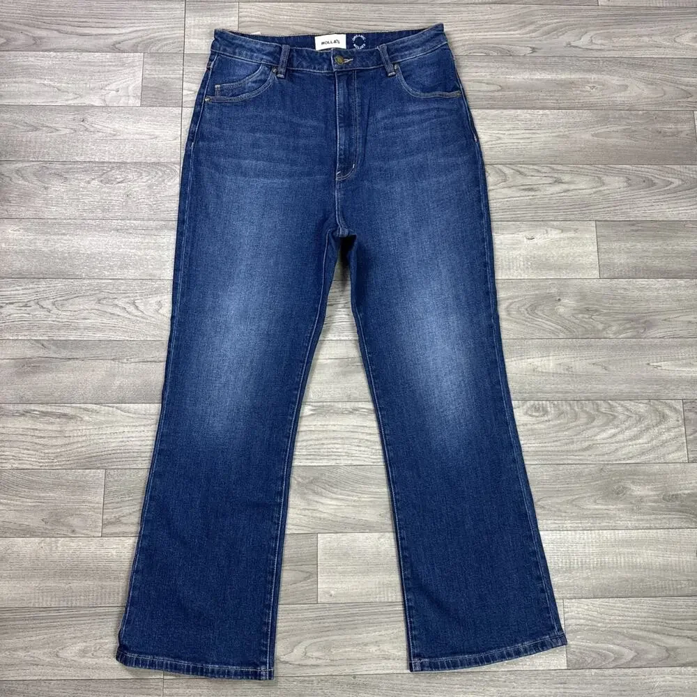 ROLLAS Dusters Bootcut Crop Denim Jeans High Rise Dark Wash sz 32 - Picture 2 of 8